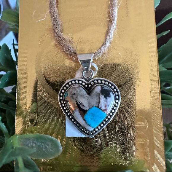 NWT Heart-Shaped Sterling Silver 925 Pendant with Turquoise and Marble Matrix - Picture 8 of 10